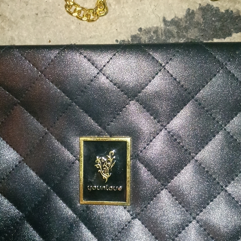 Younique Black Quilted Shoulder Bag with Gold Accent